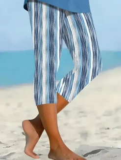 Clearance Women's Leggings Capri Pants High Elasticity Vacation Fashion Streetwear Full Length Mid Waist Graphic Lines / Waves Printing Thermal Warm Breathable Soft Stretchy Outdoor Vacation Street Women Leggings