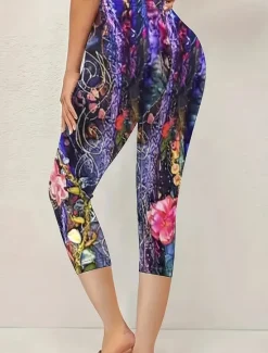 Hot Women's Leggings Capri Pants High Elasticity Vacation Vintage Fashion Calf-Length High Waist Floral Graphic Printing Breathable Soft Stretchy Formal Outdoor Vacation Summer Spring Slim Fit Women Leggings