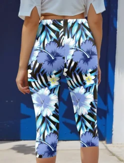 Online Women's Leggings Capri Pants High Elasticity Vacation Vintage Fashion Calf-Length High Waist Floral Graphic Tropical Printing Thermal Warm Breathable Soft Stretchy Formal Outdoor Vacation Women Leggings