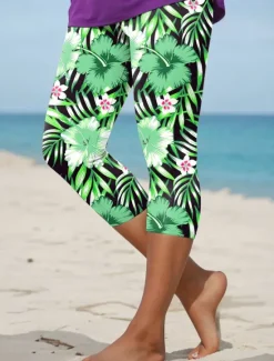 Online Women's Leggings Capri Pants High Elasticity Vacation Vintage Fashion Calf-Length High Waist Floral Graphic Tropical Printing Thermal Warm Breathable Soft Stretchy Formal Outdoor Vacation Women Leggings