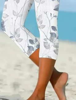 Best Women's Leggings Capri Pants High Elasticity Fashion Full Length Mid Waist Layered Print Casual Daily Summer Regular Fit Women Pants|Two Piece Sets