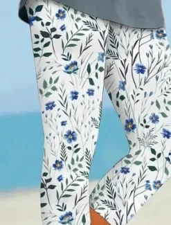 Clearance Women's Leggings Capri Pants High Elasticity Fashion Streetwear Knee Length Mid Waist Floral Printing Thermal Warm Breathable Soft Vacation Causal Daily Summer Spring Regular Fit Women Leggings|Spring Pants