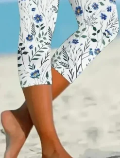 Clearance Women's Leggings Capri Pants High Elasticity Fashion Streetwear Knee Length Mid Waist Floral Printing Thermal Warm Breathable Soft Vacation Causal Daily Summer Spring Regular Fit Women Leggings|Spring Pants