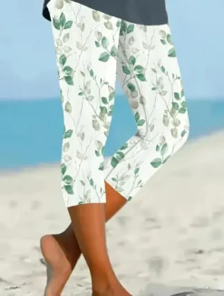 Online Women's Leggings Capri Pants High Elasticity Vacation Fashion Hawaiian Ankle-Length Mid Waist Floral Printing Thermal Warm Breathable Soft Vacation Casual Daily Summer Spring Regular Fit Women Leggings