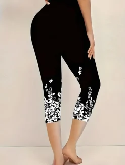 Clearance Women's Leggings Capri Pants High Elasticity Vacation Vintage Fashion Calf-Length Mid Waist Floral Graphic Printing Breathable Soft Stretchy Vacation Casual Daily Black sky blue Green Women Leggings