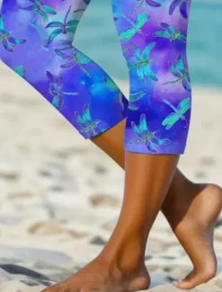 Sale Women's Leggings Capri Pants High Elasticity Fashion Streetwear Full Length High Waist Floral Gradient Printing Thermal Warm Breathable Soft Outdoor Daily Summer Spring Regular Fit Women Leggings