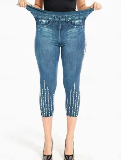 Clearance Women's Leggings Capri Pants High Elasticity Vacation Fashion Hawaiian Calf-Length Mid Waist Graphic Printing Breathable Soft Stretchy Vacation Casual Daily Robin's Egg Blue Blue Summer Spring Women Leggings