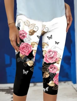 Best Women's Leggings Capri Pants High Elasticity Fashion Streetwear Full Length High Waist Floral Printing Thermal Warm Breathable Soft Outdoor Daily Fall Winter Regular Fit Women Leggings|Spring Pants