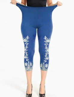 Outlet Women's Leggings Capri Pants High Elasticity Vacation Vintage Fashion Calf-Length Mid Waist Floral Graphic Printing Breathable Soft Vacation Casual Daily Robin's Egg Blue Light Blue Summer Spring Women Leggings