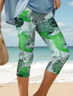 Outlet Women's Leggings Capri Pants High Elasticity Vacation Vintage Fashion Calf-Length High Waist Floral Graphic Printing Thermal Warm Breathable Soft Stretchy Formal Outdoor Vacation Women Leggings