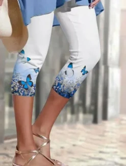 Online Women's Leggings Capri Pants High Elasticity Casual Calf-Length Butterfly Print Breathable Quick Dry Soft Stretchy Casual Daily Women Leggings