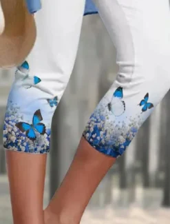 Online Women's Leggings Capri Pants High Elasticity Casual Calf-Length Butterfly Print Breathable Quick Dry Soft Stretchy Casual Daily Women Leggings