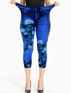 Clearance Women's Leggings Capri Pants High Elasticity Vacation Vintage Fashion Calf-Length Mid Waist Floral Graphic Butterfly Printing Breathable Soft Stretchy Vacation Casual Daily Summer Spring Women Leggings