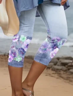 Hot Women's Leggings Capri Pants High Elasticity Vacation Vintage Fashion Calf-Length High Waist Floral Graphic Printing Thermal Warm Breathable Soft Stretchy Outdoor Daily Pink Blue Purple Green Summer Women Leggings