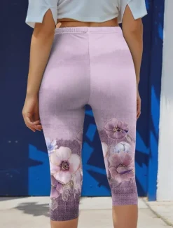 Hot Women's Leggings Capri Pants High Elasticity Vacation Vintage Fashion Calf-Length High Waist Floral Graphic Printing Thermal Warm Breathable Soft Stretchy Outdoor Daily Pink Blue Purple Green Summer Women Leggings