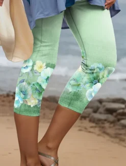 Hot Women's Leggings Capri Pants High Elasticity Vacation Vintage Fashion Calf-Length High Waist Floral Graphic Printing Thermal Warm Breathable Soft Stretchy Outdoor Daily Pink Blue Purple Green Summer Women Leggings