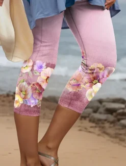 Hot Women's Leggings Capri Pants High Elasticity Vacation Vintage Fashion Calf-Length High Waist Floral Graphic Printing Thermal Warm Breathable Soft Stretchy Outdoor Daily Pink Blue Purple Green Summer Women Leggings