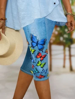 Online Women's Leggings Capri Pants High Elasticity Vacation Vintage Fashion Calf-Length High Waist Graphic Butterfly Printing Thermal Warm Breathable Soft Stretchy Formal Outdoor Vacation Women Leggings