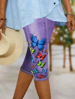 Online Women's Leggings Capri Pants High Elasticity Vacation Vintage Fashion Calf-Length High Waist Graphic Butterfly Printing Thermal Warm Breathable Soft Stretchy Formal Outdoor Vacation Women Leggings