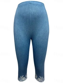New Women's Leggings Capri Pants 3D Print Vacation Vintage Fashion Calf-Length High Waist Floral Graphic Printing Stretchy Vacation Street Causal Robin's Egg Blue Black White Blue Summer Spring Slim Fit Women Leggings