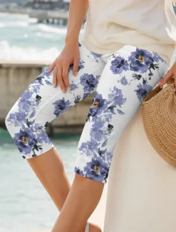 Hot Women's Leggings Capri Pants High Elasticity Vacation Vintage Fashion Full Length High Waist Floral Graphic Printing Thermal Warm Breathable Soft Stretchy Outdoor Daily Women Leggings