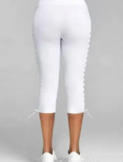 Outlet Women's Leggings Capri Pants Sweatpants Crop Active Athletic Knee Length High Waist Plain Patchwork Comfy Soft Comfortable Micro-elastic Outdoor Yoga Athletic Black White Sky Blue Summer Slim Fit Women Pants|Leggings
