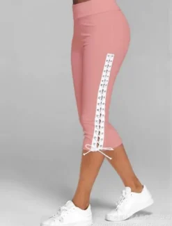 Outlet Women's Leggings Capri Pants Sweatpants Crop Active Athletic Knee Length High Waist Plain Patchwork Comfy Soft Comfortable Micro-elastic Outdoor Yoga Athletic Black White Sky Blue Summer Slim Fit Women Pants|Leggings