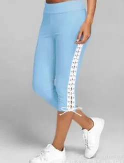 Outlet Women's Leggings Capri Pants Sweatpants Crop Active Athletic Knee Length High Waist Plain Patchwork Comfy Soft Comfortable Micro-elastic Outdoor Yoga Athletic Black White Sky Blue Summer Slim Fit Women Pants|Leggings