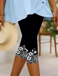 Sale Women's Leggings Capri Pants High Elasticity Elegant Vacation Vintage Calf-Length Mid Waist Floral Graphic Printing Breathable Soft Stretchy Vacation Casual Daily Summer Spring Regular Fit Women Leggings