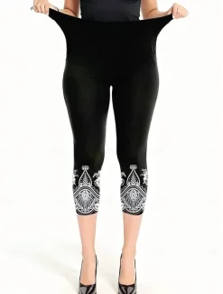 Discount Women's Leggings Capri Pants High Elasticity Vacation Fashion Hawaiian Calf-Length Mid Waist Floral Graphic Printing Breathable Soft Vacation Casual Daily Lake blue Black Blue Light Blue Women Leggings