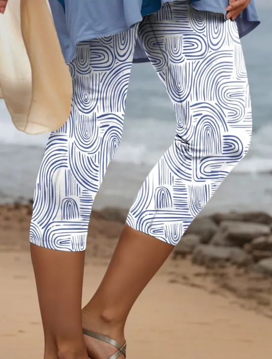 Hot Women's Leggings Capri Pants High Elasticity Vacation Vintage Fashion Calf-Length High Waist Floral Graphic Geometic Printing Thermal Warm Breathable Soft Outdoor Daily Pink Blue Purple Summer Women Leggings