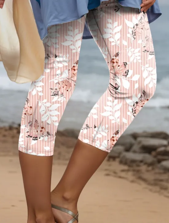 Hot Women's Leggings Capri Pants High Elasticity Vacation Vintage Fashion Calf-Length High Waist Floral Graphic Geometic Printing Thermal Warm Breathable Soft Outdoor Daily Pink Blue Purple Summer Women Leggings