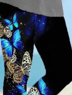 Clearance Women's Leggings Capri Pants High Elasticity Vacation Fashion Hawaiian Calf-Length Mid Waist Graphic Butterfly Printing Breathable Soft Vacation Casual Daily Summer Spring Regular Fit Women Leggings