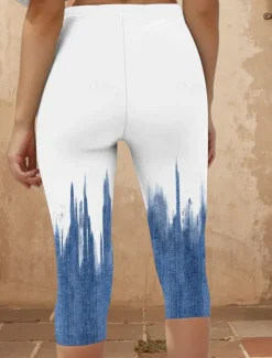 Hot Women's Leggings Capri Pants 3D Print High Elasticity Vacation Vintage Fashion Calf-Length High Waist Graphic Gradient Printing Breathable Soft Stretchy Formal Vacation Office Robin's Egg Blue Women Leggings
