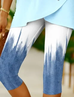 Hot Women's Leggings Capri Pants 3D Print High Elasticity Vacation Vintage Fashion Calf-Length High Waist Graphic Gradient Printing Breathable Soft Stretchy Formal Vacation Office Robin's Egg Blue Women Leggings