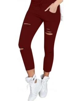Women's Leggings Casual Daily Ankle-Length Plain Side Pockets Cut Out Tummy Control Butt Lift Breathability Stretchy Weekend Wine Black White Gray Spring & Summer Skinny Women Pants