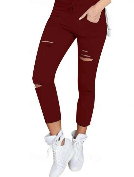 Women's Leggings Casual Daily Ankle-Length Plain Side Pockets Cut Out Tummy Control Butt Lift Breathability Stretchy Weekend Wine Black White Gray Spring & Summer Skinny Women Pants