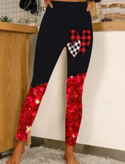 Best Women's Leggings Comfort Ankle-Length High Waist Heart Graphic Comfy Soft Breathable High Elasticity Valentine's Day Sports Black Pink Red Purple Fall & Winter Skinny Women Leggings