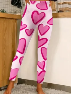 Best Women's Leggings Comfort Ankle-Length High Waist Heart Graphic Comfy Soft Breathable High Elasticity Valentine's Day Sports Black Pink Red Purple Fall & Winter Skinny Women Leggings