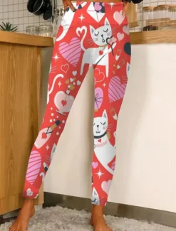 Best Women's Leggings Comfort Ankle-Length High Waist Heart Graphic Comfy Soft Breathable High Elasticity Valentine's Day Sports Black Pink Red Purple Fall & Winter Skinny Women Leggings