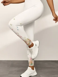 Discount Women's Leggings Elegant Vacation Fashion Ankle-Length High Waist Floral Graphic 3D Print Quick Dry Breathability Soft Stretchy Outdoor Home Causal Black White Fall Slim Fit Women Women's Sweatpants & Joggers