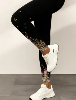 Discount Women's Leggings Elegant Vacation Fashion Ankle-Length High Waist Floral Graphic 3D Print Quick Dry Breathability Soft Stretchy Outdoor Home Causal Black White Fall Slim Fit Women Women's Sweatpants & Joggers