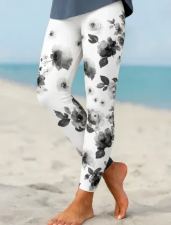 Discount Women's Leggings Elegant Vacation Vintage Ankle-Length High Waist Floral Graphic 3D Print Quick Dry Breathability Soft Stretchy Outdoor Home Causal Black Blue Purple Green Fall Regular Fit Women Women's Sweatpants & Joggers|Leggings