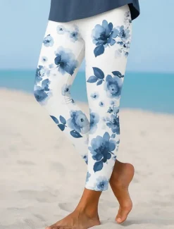 Discount Women's Leggings Elegant Vacation Vintage Ankle-Length High Waist Floral Graphic 3D Print Quick Dry Breathability Soft Stretchy Outdoor Home Causal Black Blue Purple Green Fall Regular Fit Women Women's Sweatpants & Joggers|Leggings