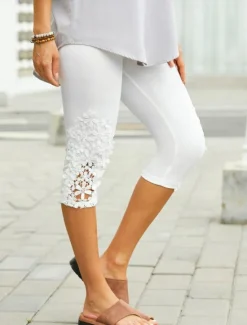 Online Women's Leggings Fashion Calf-Length Plain Lace Tummy Control Butt Lift Comfort Stretchy Casual Weekend Slim Women Leggings