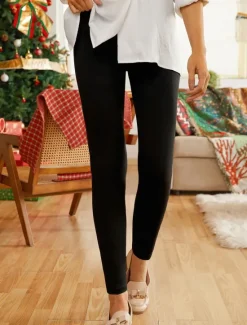 Discount Women's Leggings Fashion Streetwear Ankle-Length High Waist Solid Color Printing Thermal Warm Soft Breathable High Elasticity Christmas Outdoor Daily Fall Winter Regular Fit Women Leggings