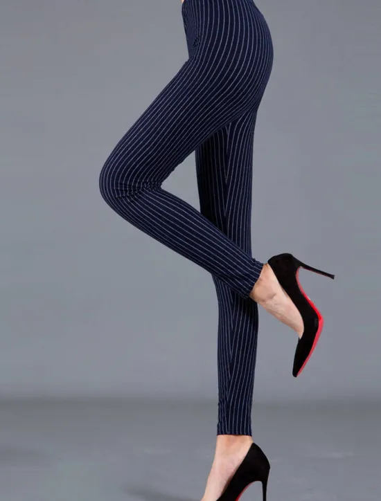 Outlet Women's Leggings Fashion Streetwear Full Length Mid Waist Geometric Striped Elastic Waist Print Breathability Comfortable Micro-elastic Outdoor Street Daily Black and white stripes black vertical Women Leggings