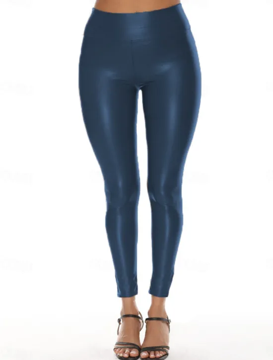 Online Women's Leggings Fashion Streetwear Sexy Ankle-Length High Waist Solid Color High Cut Windproof Soft Comfortable Micro-elastic Outdoor Party Street navy blue light dark green light black matte velvet Women Pants