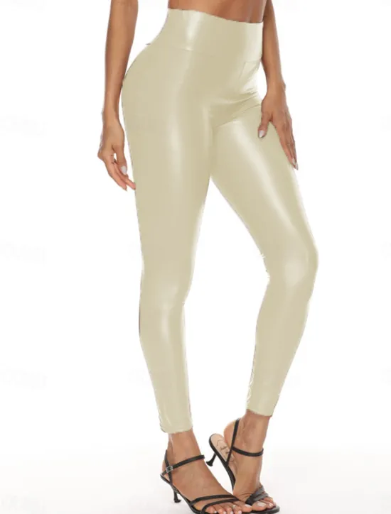 Online Women's Leggings Fashion Streetwear Sexy Ankle-Length High Waist Solid Color High Cut Windproof Soft Comfortable Micro-elastic Outdoor Party Street navy blue light dark green light black matte velvet Women Pants