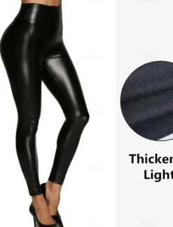 Online Women's Leggings Fashion Streetwear Sexy Ankle-Length High Waist Solid Color High Cut Windproof Soft Comfortable Micro-elastic Outdoor Party Street navy blue light dark green light black matte velvet Women Pants